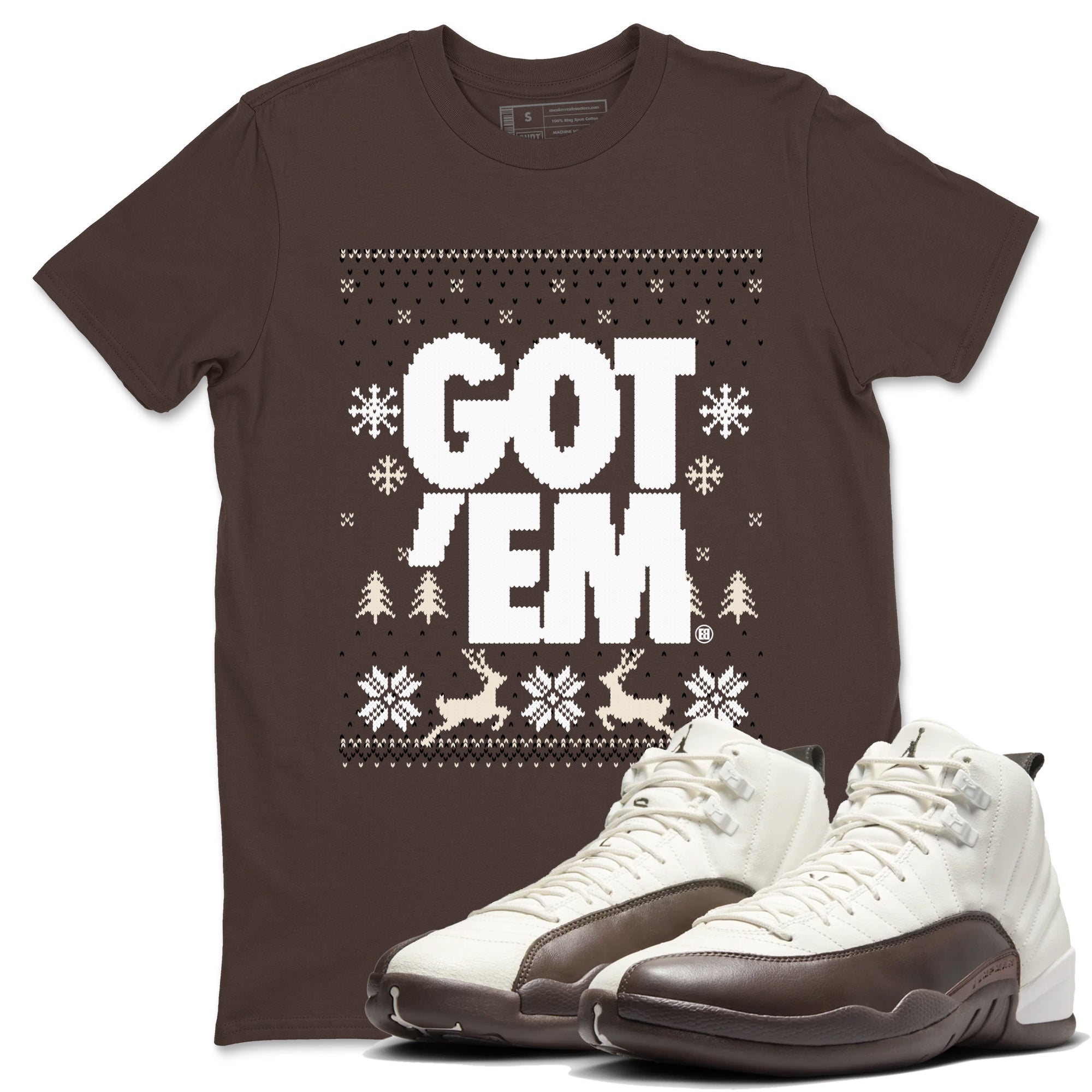 AJ12 Baroque Brown shirts to match jordans Got Em Ugly Sweater best t shirts to wear with jordans SoleFly x Jordan 12 Baroque Brown match shoes to clothes SNRT Sneaker Tees unisex cotton Dark Chocolate 1 shirts