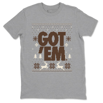 AJ12 Baroque Brown shirts to match jordans Got Em Ugly Sweater best t shirts to wear with jordans SoleFly x Jordan 12 Baroque Brown match shoes to clothes SNRT Sneaker Tees unisex cotton Heather Grey 2 shirts
