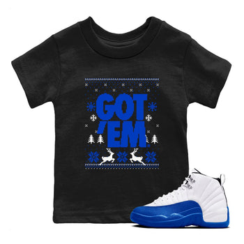 Air Jordan 12 Blueberry t-shirts to match sneakers Christmas Holiday Gift Got Em Ugly Sweater sneaker match tees 12s Blueberry match shoes to clothes SNRT Sneaker Tees Youth Baby Black 1 tee