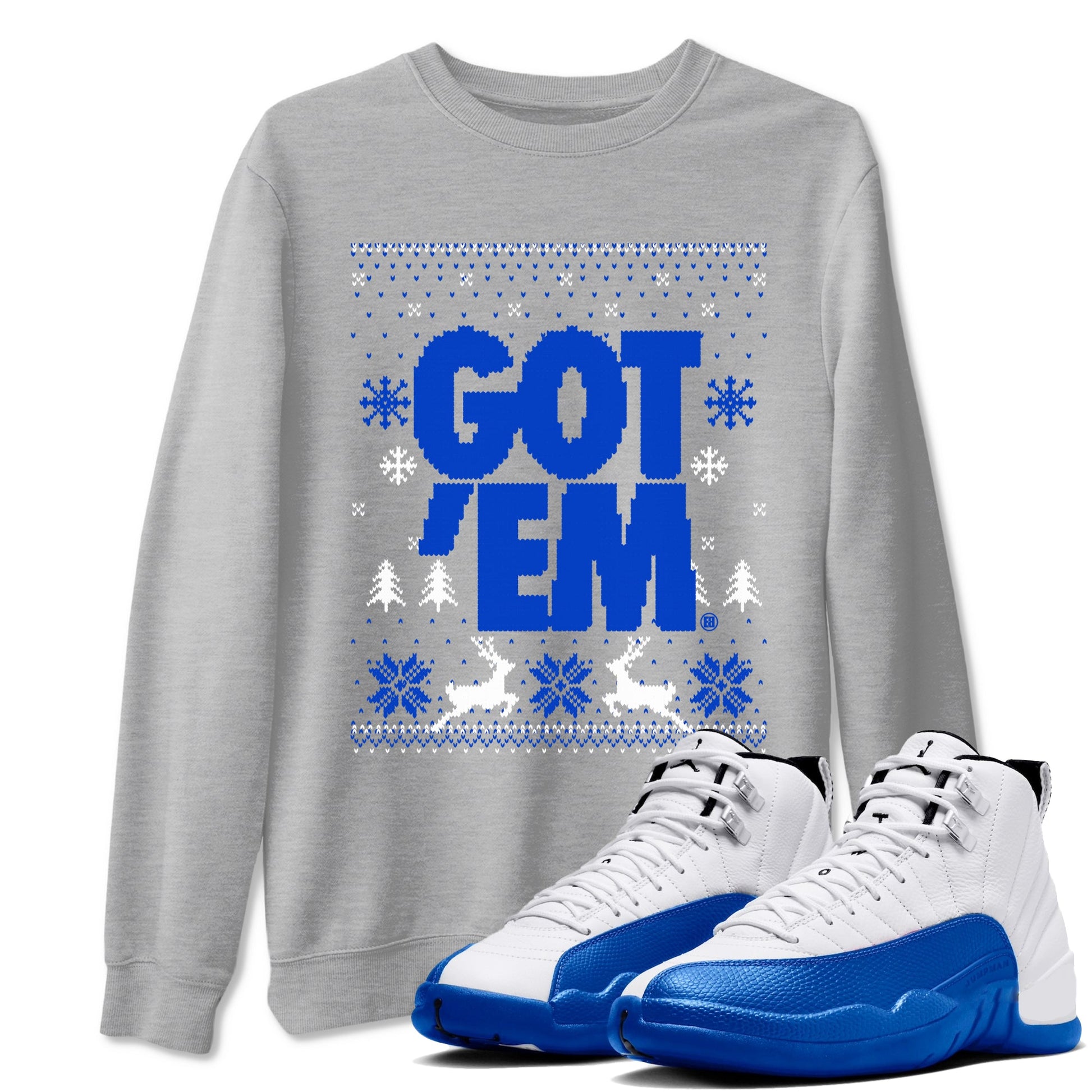 Air Jordan 12 Blueberry t-shirts to match sneakers Christmas Holiday Gift Got Em Ugly Sweater sneaker match tees 12s Blueberry match shoes to clothes SNRT Sneaker Tees unisex cotton Heather Grey 1 shirts