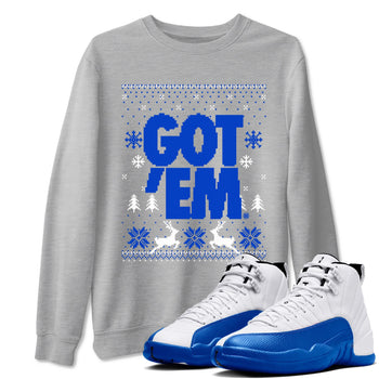 Air Jordan 12 Blueberry t-shirts to match sneakers Christmas Holiday Gift Got Em Ugly Sweater sneaker match tees 12s Blueberry match shoes to clothes SNRT Sneaker Tees unisex cotton Heather Grey 1 shirts