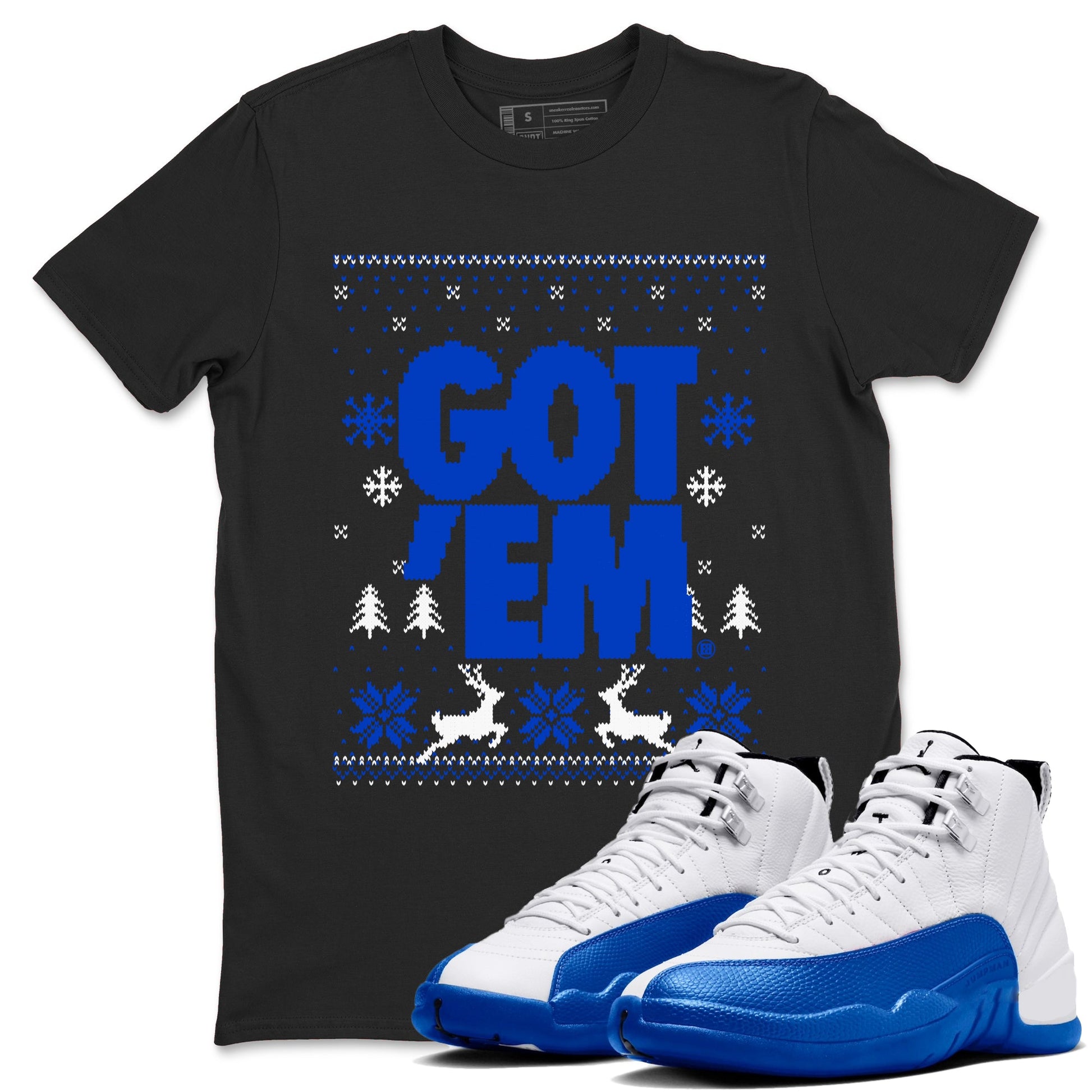 Air Jordan 12 Blueberry t-shirts to match sneakers Christmas Holiday Gift Got Em Ugly Sweater sneaker match tees 12s Blueberry match shoes to clothes SNRT Sneaker Tees unisex cotton Black 1 shirts