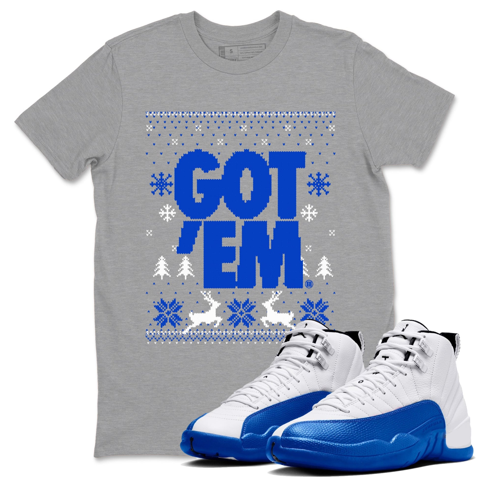 Air Jordan 12 Blueberry t-shirts to match sneakers Christmas Holiday Gift Got Em Ugly Sweater sneaker match tees 12s Blueberry match shoes to clothes SNRT Sneaker Tees unisex cotton Heather Grey 1 shirts