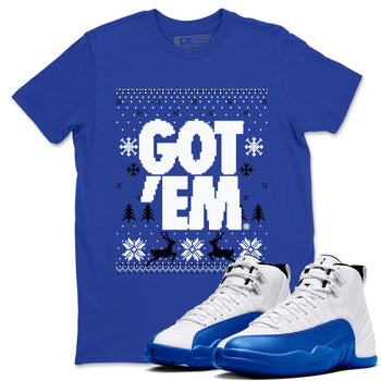 Air Jordan 12 Blueberry t-shirts to match sneakers Christmas Holiday Gift Got Em Ugly Sweater sneaker match tees 12s Blueberry match shoes to clothes SNRT Sneaker Tees unisex cotton Royal Blue 1 shirts