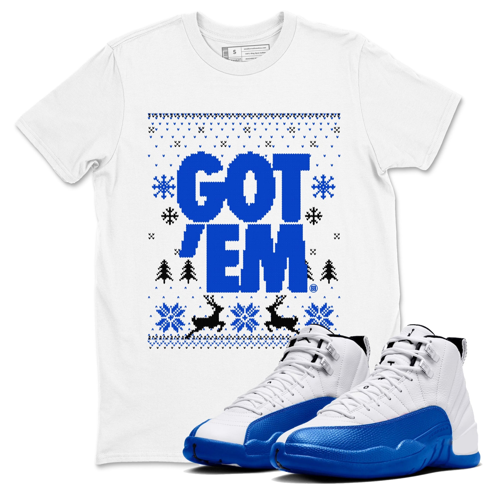 Air Jordan 12 Blueberry t-shirts to match sneakers Christmas Holiday Gift Got Em Ugly Sweater sneaker match tees 12s Blueberry match shoes to clothes SNRT Sneaker Tees unisex cotton White 1 shirts