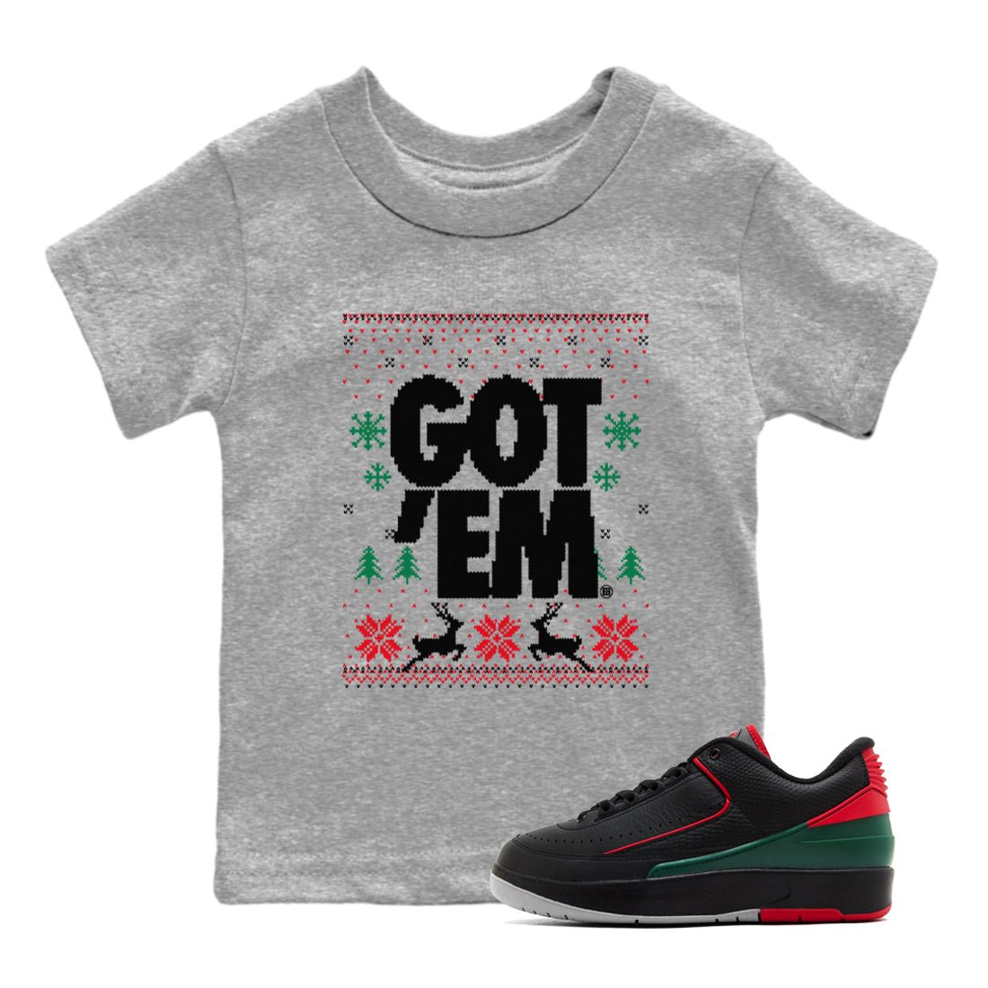 Air Jordan 2 Low Retro Christmas shirts to match jordans Christmas Gift Got Em Ugly Sweater sneaker match tees Air Jordan 2 Christmas match shoes to clothes SNRT Sneaker Tees Youth Baby Heather Grey 1 tee
