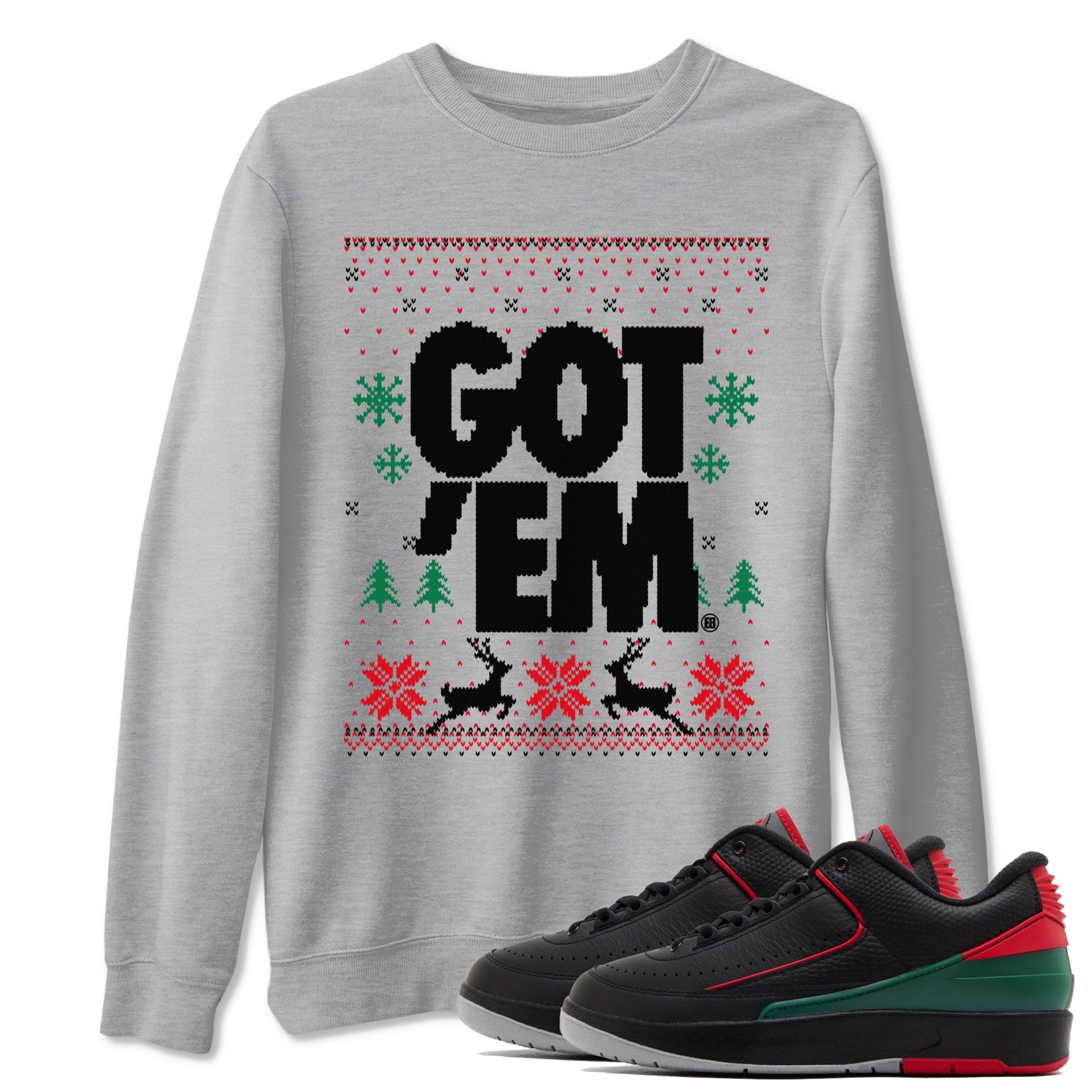 Air Jordan 2 Low Retro Christmas shirts to match jordans Christmas Gift Got Em Ugly Sweater sneaker match tees Air Jordan 2 Christmas match shoes to clothes SNRT Sneaker Tees unisex cotton Heather Grey 1 shirts