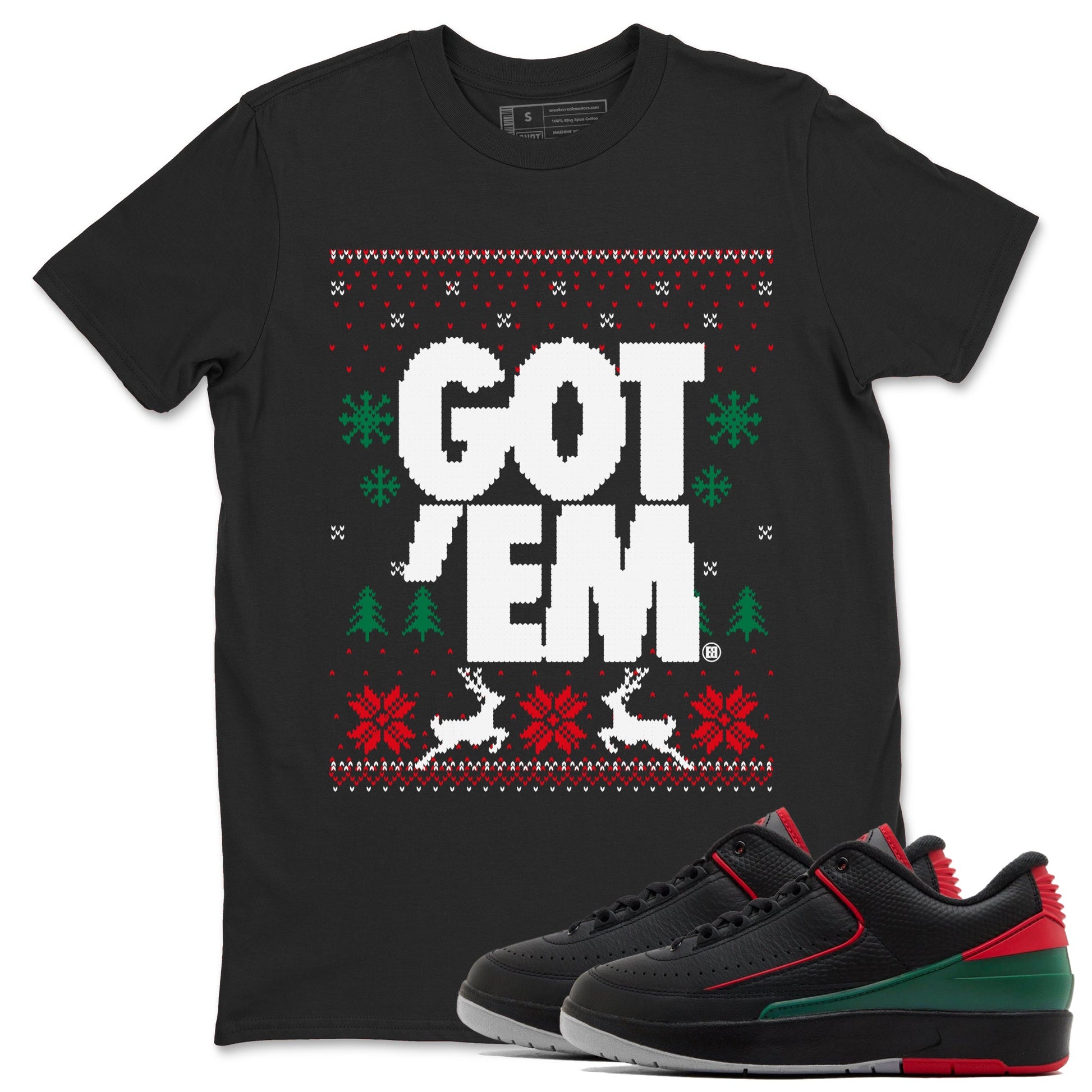 Air Jordan 2 Low Retro Christmas shirts to match jordans Christmas Gift Got Em Ugly Sweater sneaker match tees Air Jordan 2 Christmas match shoes to clothes SNRT Sneaker Tees unisex cotton Black 1 shirts