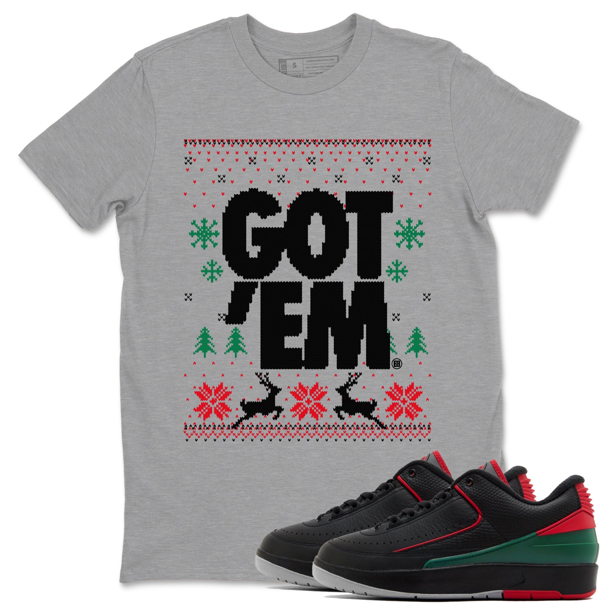 Air Jordan 2 Low Retro Christmas shirts to match jordans Christmas Gift Got Em Ugly Sweater sneaker match tees Air Jordan 2 Christmas match shoes to clothes SNRT Sneaker Tees unisex cotton Heather Grey 1 shirts