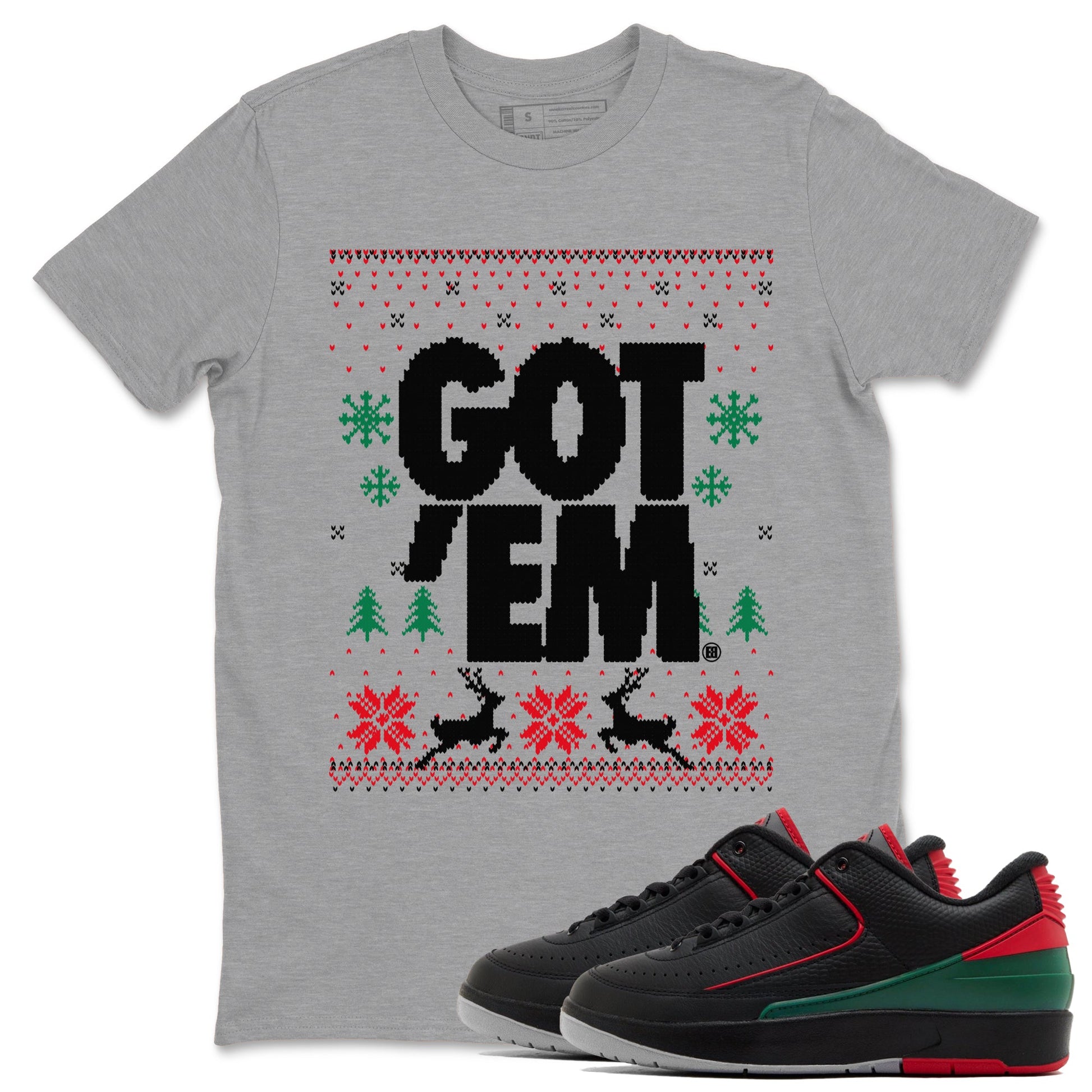 Air Jordan 2 Low Retro Christmas shirts to match jordans Christmas Gift Got Em Ugly Sweater sneaker match tees Air Jordan 2 Christmas match shoes to clothes SNRT Sneaker Tees unisex cotton Heather Grey 1 shirts