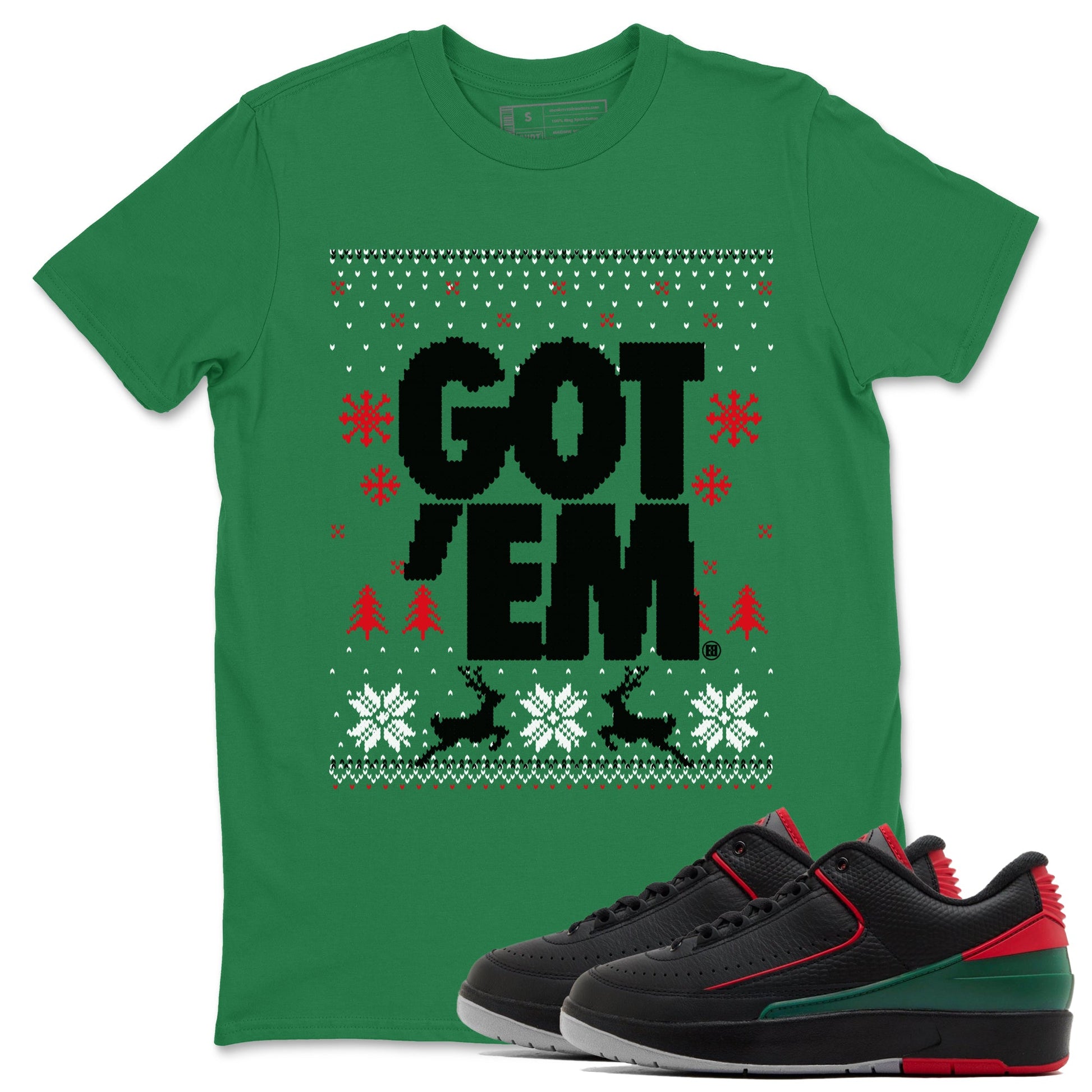Air Jordan 2 Low Retro Christmas shirts to match jordans Christmas Gift Got Em Ugly Sweater sneaker match tees Air Jordan 2 Christmas match shoes to clothes SNRT Sneaker Tees unisex cotton Kelly Green 1 shirts