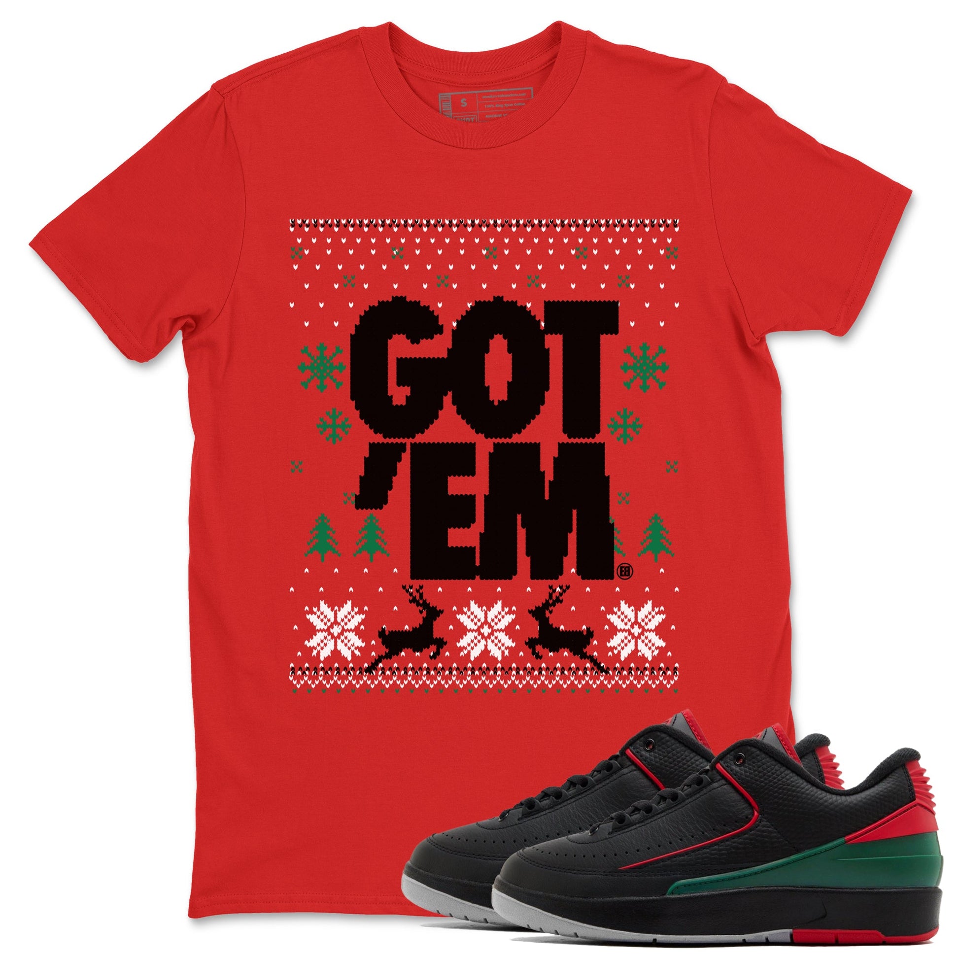 Air Jordan 2 Low Retro Christmas shirts to match jordans Christmas Gift Got Em Ugly Sweater sneaker match tees Air Jordan 2 Christmas match shoes to clothes SNRT Sneaker Tees unisex cotton Red 1 shirts