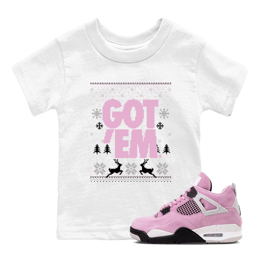 4s Orchid t-shirts to match sneakers Christmas Holiday Gift Got Em Ugly Sweater sneaker match tees Air Jordan 4 Orchid match shoes to clothes SNRT Sneaker Tees Youth Baby White 1 tee