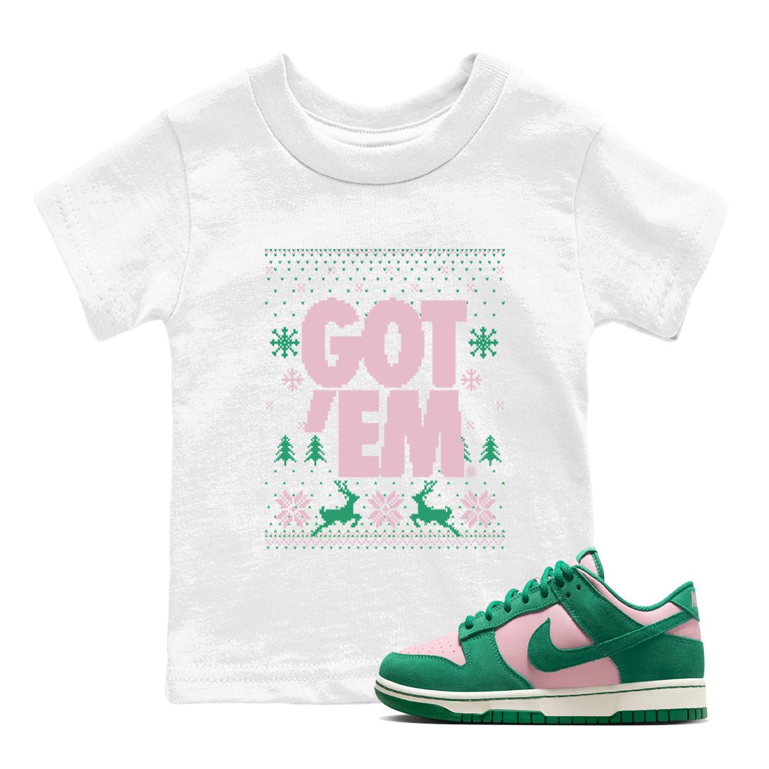 Dunk Low Retro SE Medium Soft Pink Malachite shirts to match jordans Christmas Gift Got Em Ugly Sweater sneaker match tees Dunk Medium Soft Pink Malachite match shoes to clothes SNRT Sneaker Tees Youth Baby White 1 tee