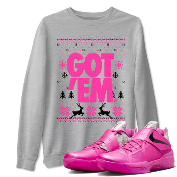 Nike KD 4 Retro Aunt Pearl shirts to match jordans Got Em Ugly Sweater sneaker match tees Nike KD 4 Aunt Pearl match shoes to clothes SNRT Sneaker Tees unisex cotton Heather Grey 1 shirts