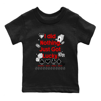 Got Lucky baby and kids t-shirt crafted for little sneakerheads to shine with the Air Force 1 University Red sneakers, displayed in Black 2.
