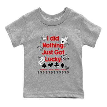 Got Lucky baby and kids t-shirt crafted for little sneakerheads to shine with the Air Force 1 University Red sneakers, displayed in Heather Grey 2.