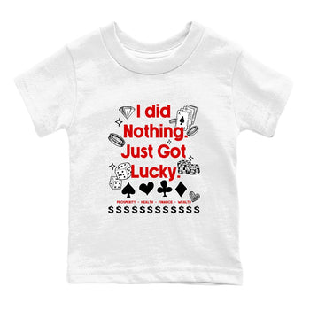 Got Lucky baby and kids t-shirt crafted for little sneakerheads to shine with the Air Force 1 University Red sneakers, displayed in White 2.