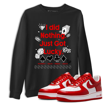 Got Lucky sneaker match t-shirt styled to complete your fit with the Air Force 1 University Red sneakers, shown in Black 1.