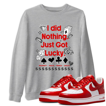 Got Lucky sneaker match t-shirt styled to complete your fit with the Air Force 1 University Red sneakers, shown in Heather Grey 1.