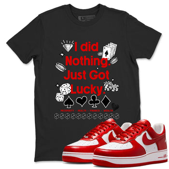 Got Lucky sneaker match t-shirt styled to complete your fit with the Air Force 1 University Red sneakers, shown in Black 1.