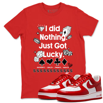 Got Lucky sneaker match t-shirt styled to complete your fit with the Air Force 1 University Red sneakers, shown in Red 1.