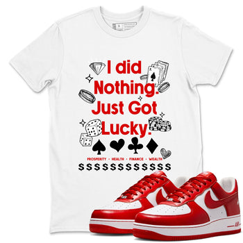 Got Lucky sneaker match t-shirt styled to complete your fit with the Air Force 1 University Red sneakers, shown in White 1.