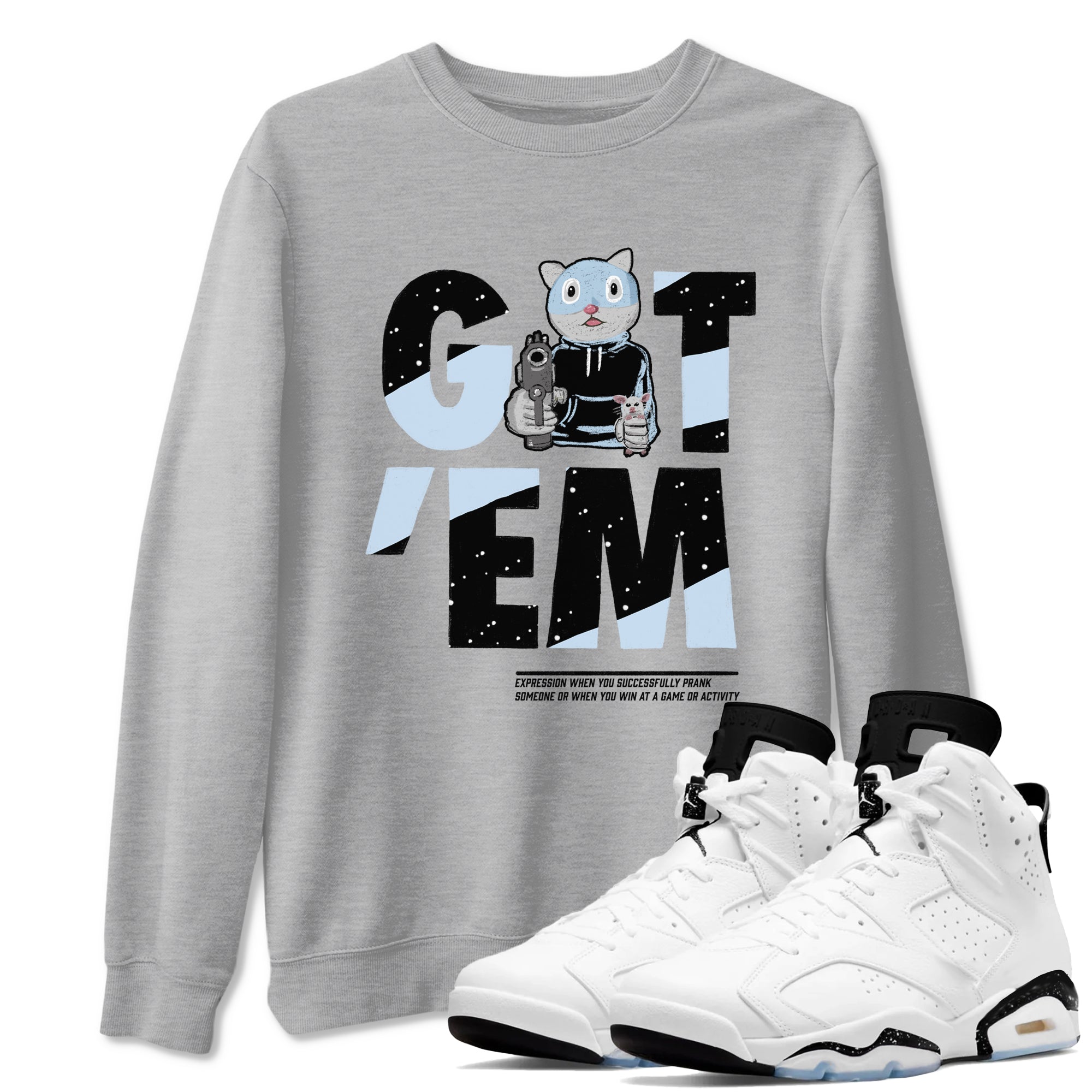 6s White Black shirt to match jordans Got'em Cat sneaker tees Air Jordan 6 White Black SNRT Sneaker Release Tees unisex cotton Heather Grey 1 crew neck shirt