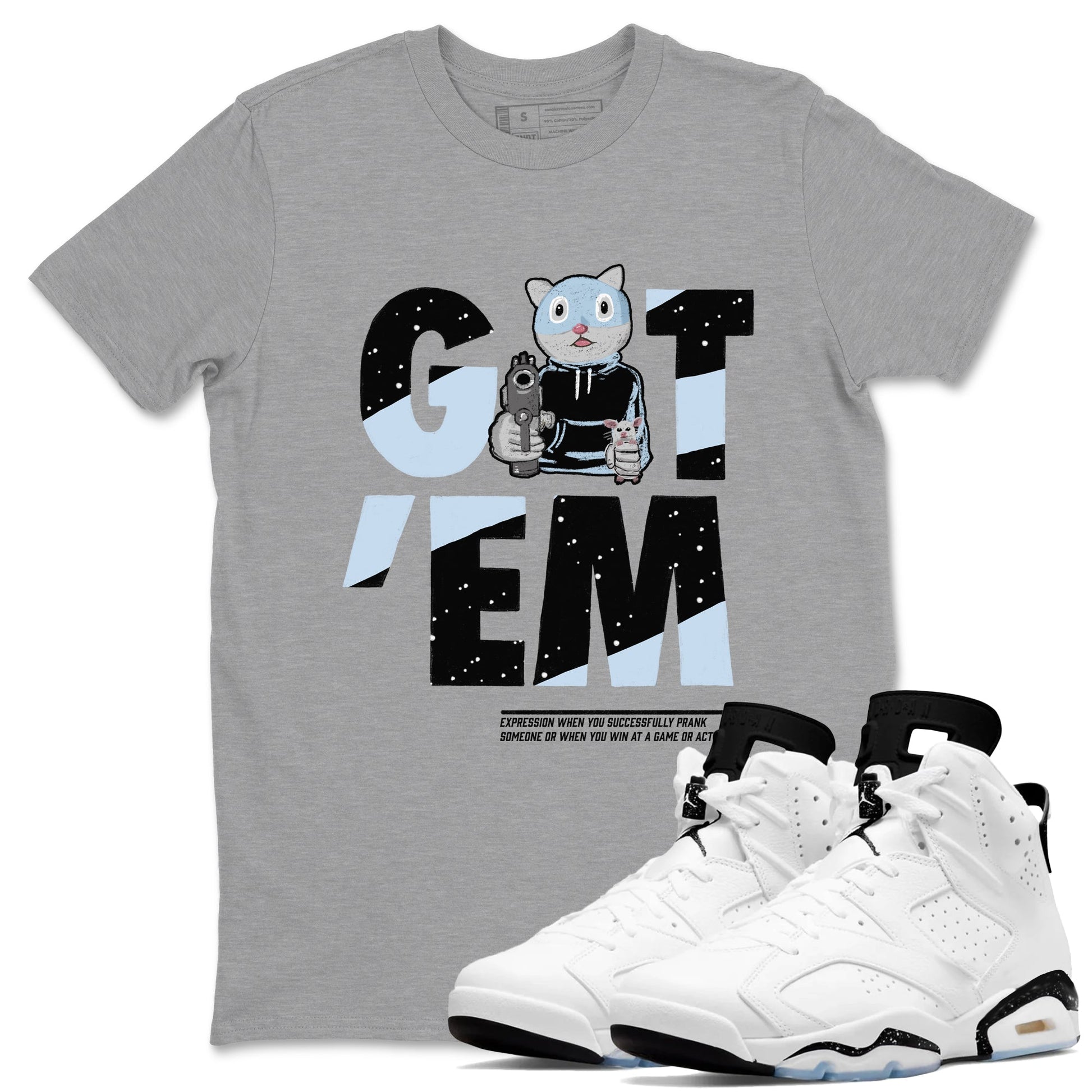 6s White Black shirt to match jordans Got'em Cat sneaker tees Air Jordan 6 White Black SNRT Sneaker Release Tees unisex cotton Heather Grey 1 crew neck shirt