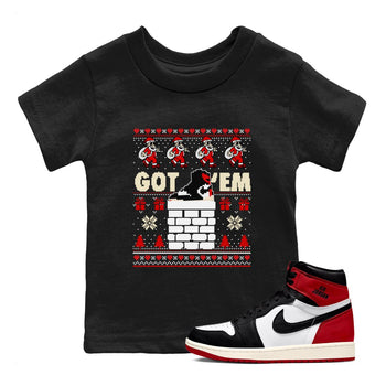 1s Retro High OG Black Toe Reimagined t-shirts to match sneakers Got'em Santa sneaker match tees Air Jordan 1 Black Toe Reimagined match shoes to clothes SNRT Sneaker Tees Youth Baby Black 1 tee