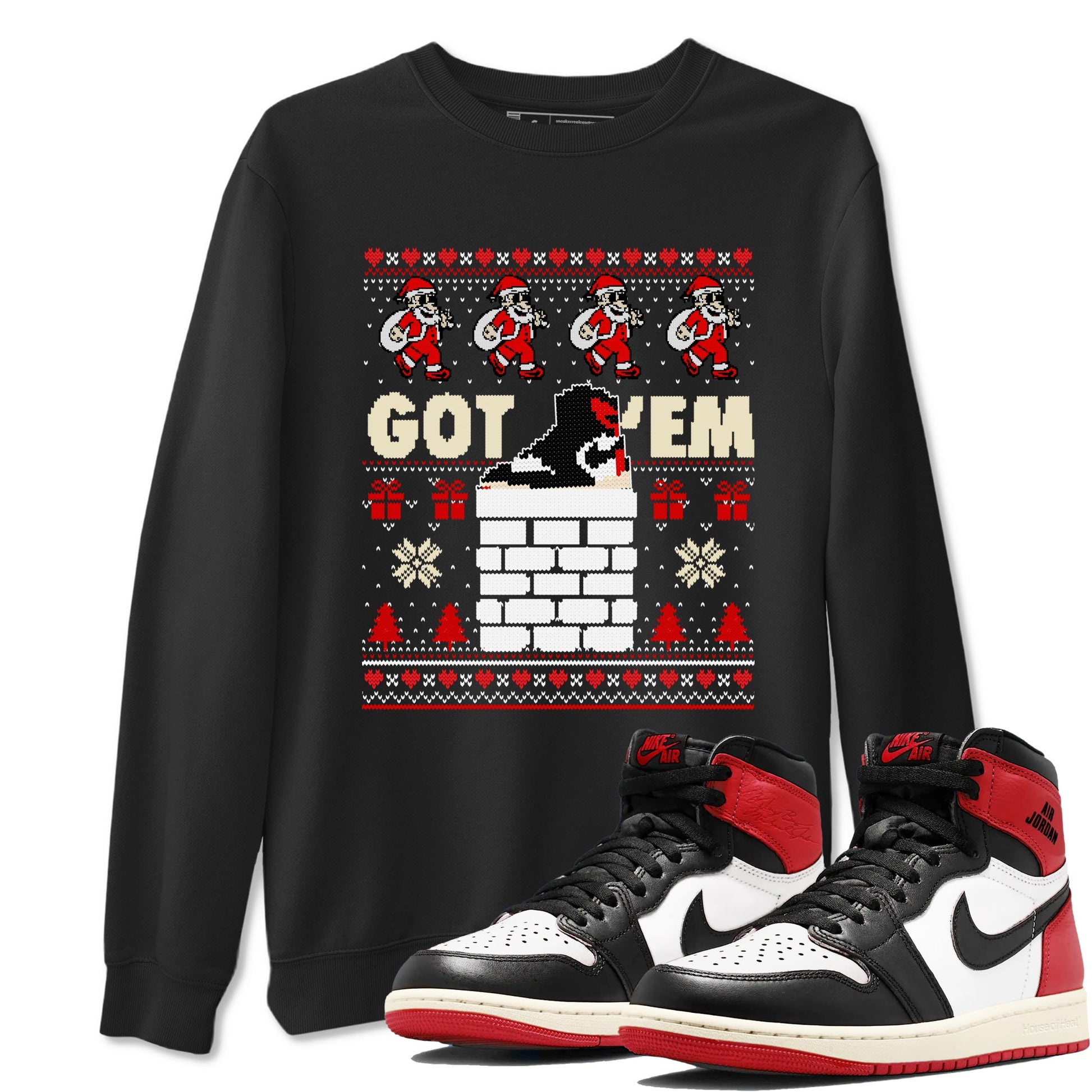 1s Retro High OG Black Toe Reimagined t-shirts to match sneakers Got'em Santa sneaker match tees Air Jordan 1 Black Toe Reimagined match shoes to clothes SNRT Sneaker Tees unisex cotton Black 1 shirts