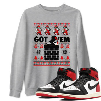 1s Retro High OG Black Toe Reimagined t-shirts to match sneakers Got'em Santa sneaker match tees Air Jordan 1 Black Toe Reimagined match shoes to clothes SNRT Sneaker Tees unisex cotton Heather Grey 1 shirts