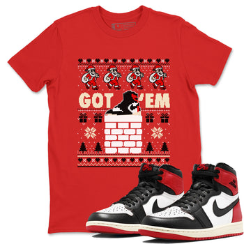 1s Retro High OG Black Toe Reimagined t-shirts to match sneakers Got'em Santa sneaker match tees Air Jordan 1 Black Toe Reimagined match shoes to clothes SNRT Sneaker Tees unisex cotton Red 1 shirts