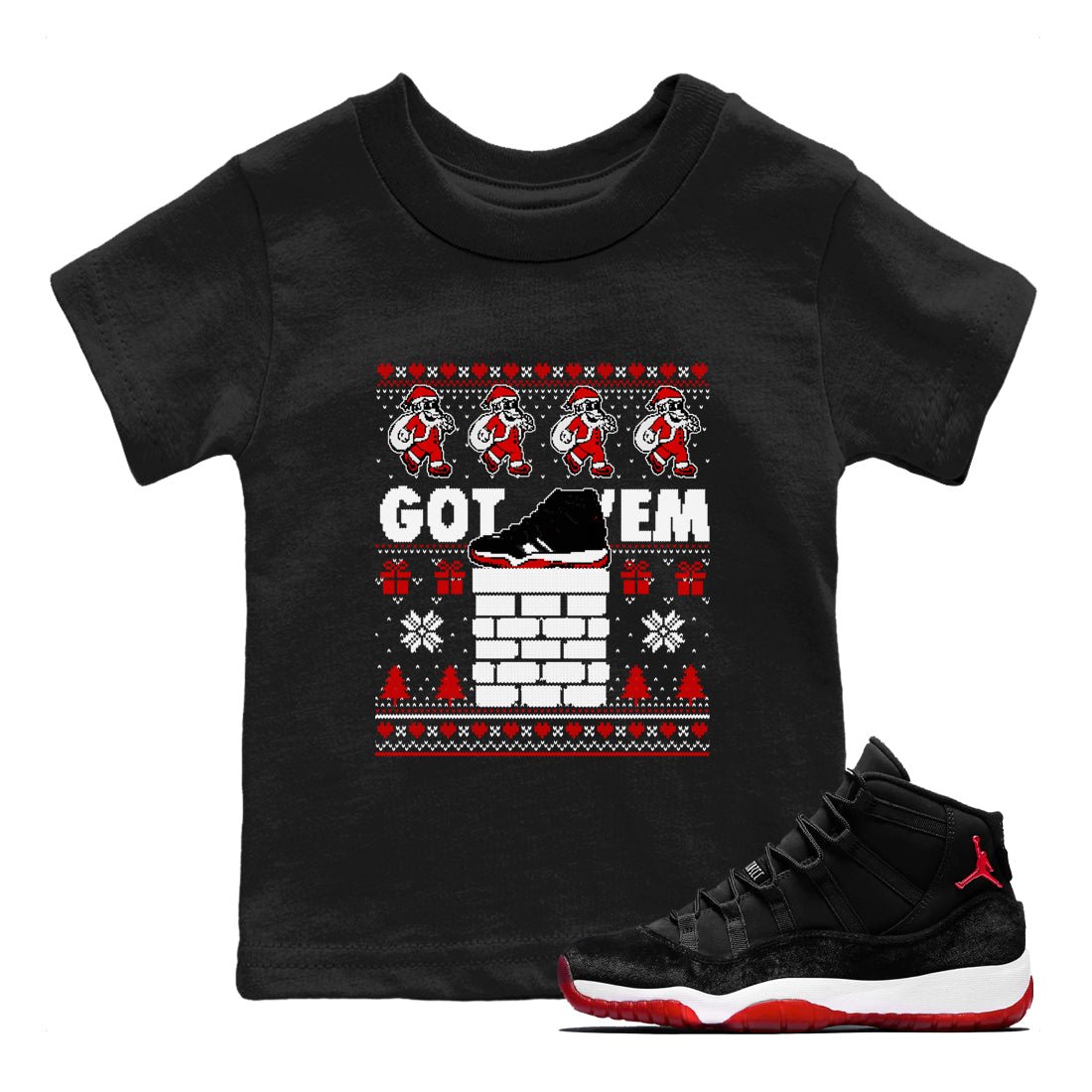11s Bred Velvet shirts to match jordans Got'em Santa sneaker match tees Air Jordan 11 Bred Velvet match shoes to clothes SNRT Sneaker Tees Youth Baby Black 1 tee