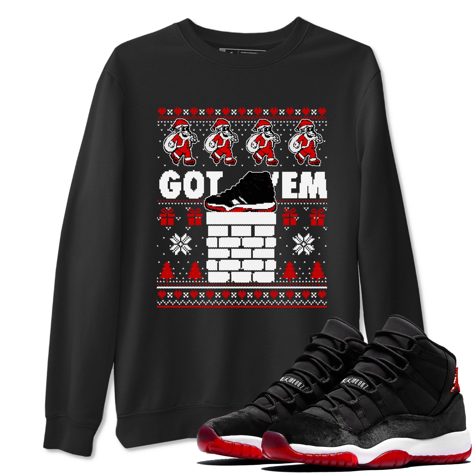 11s Bred Velvet shirts to match jordans Got'em Santa sneaker match tees Air Jordan 11 Bred Velvet match shoes to clothes SNRT Sneaker Tees unisex cotton Black 1 shirts