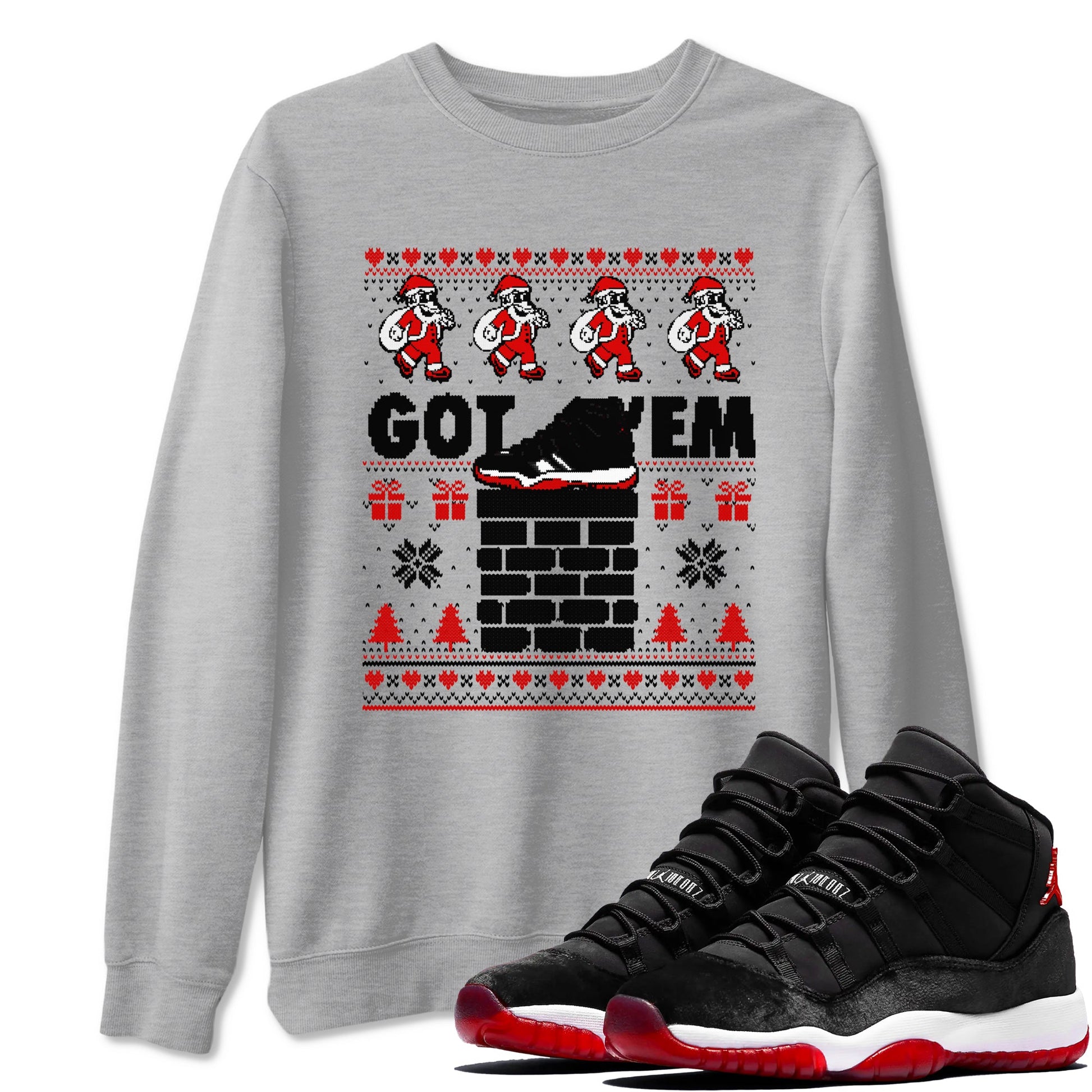 11s Bred Velvet shirts to match jordans Got'em Santa sneaker match tees Air Jordan 11 Bred Velvet match shoes to clothes SNRT Sneaker Tees unisex cotton Heather Grey 1 shirts