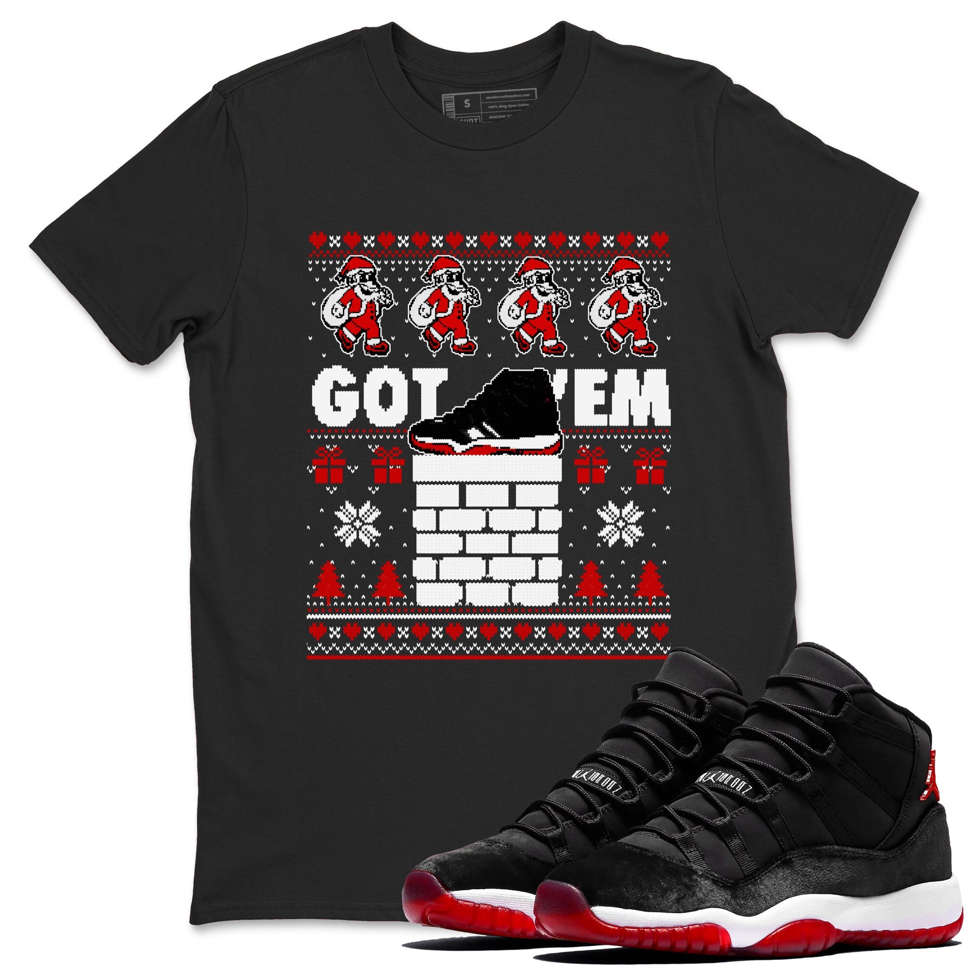 11s Bred Velvet shirts to match jordans Got'em Santa sneaker match tees Air Jordan 11 Bred Velvet match shoes to clothes SNRT Sneaker Tees unisex cotton Black 1 shirts