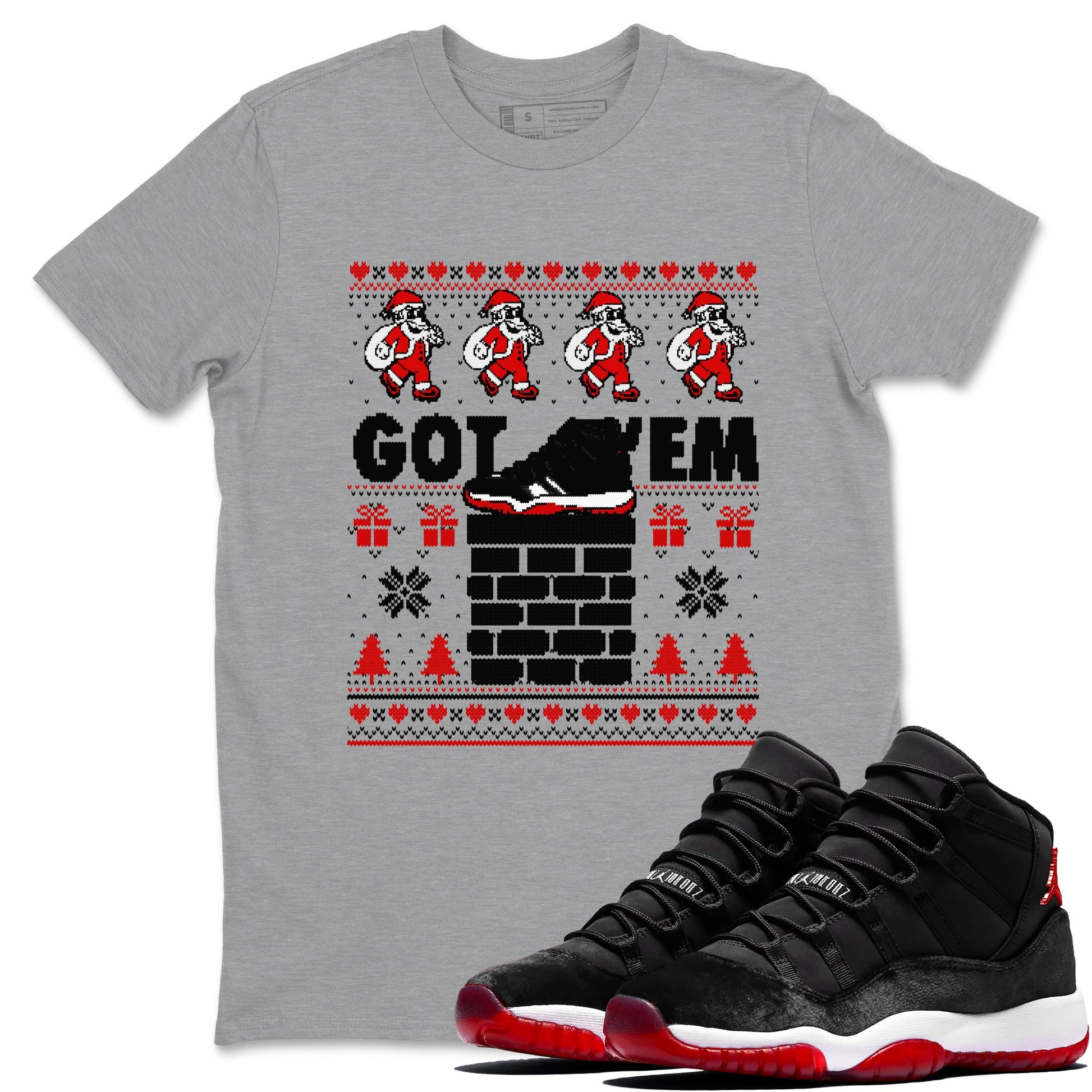 11s Bred Velvet shirts to match jordans Got'em Santa sneaker match tees Air Jordan 11 Bred Velvet match shoes to clothes SNRT Sneaker Tees unisex cotton Heather Grey 1 shirts