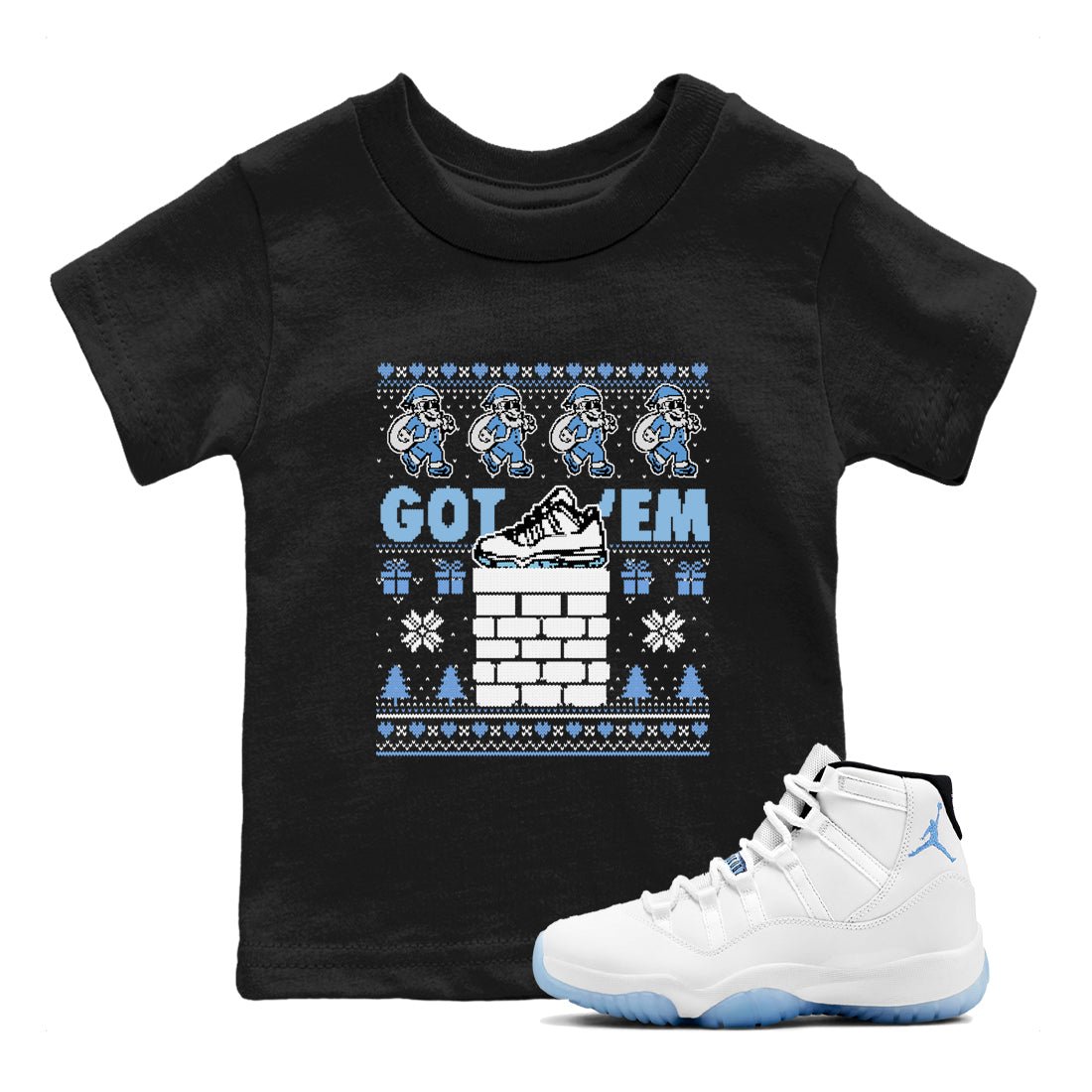 11s Legend Blue shirts to match jordans Got'em Santa sneaker match tees Air Jordan 11 Retro Legend Blue match shoes to clothes SNRT Sneaker Tees Youth Baby Black 1 tee