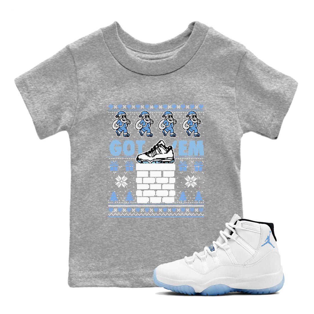 11s Legend Blue shirts to match jordans Got'em Santa sneaker match tees Air Jordan 11 Retro Legend Blue match shoes to clothes SNRT Sneaker Tees Youth Baby Heather Grey 1 tee
