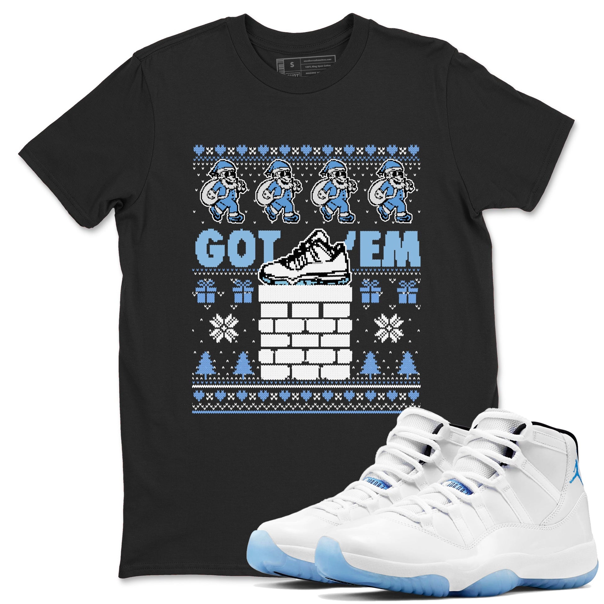 11s Legend Blue shirts to match jordans Got'em Santa sneaker match tees Air Jordan 11 Retro Legend Blue match shoes to clothes SNRT Sneaker Tees unisex cotton Black 1 shirts