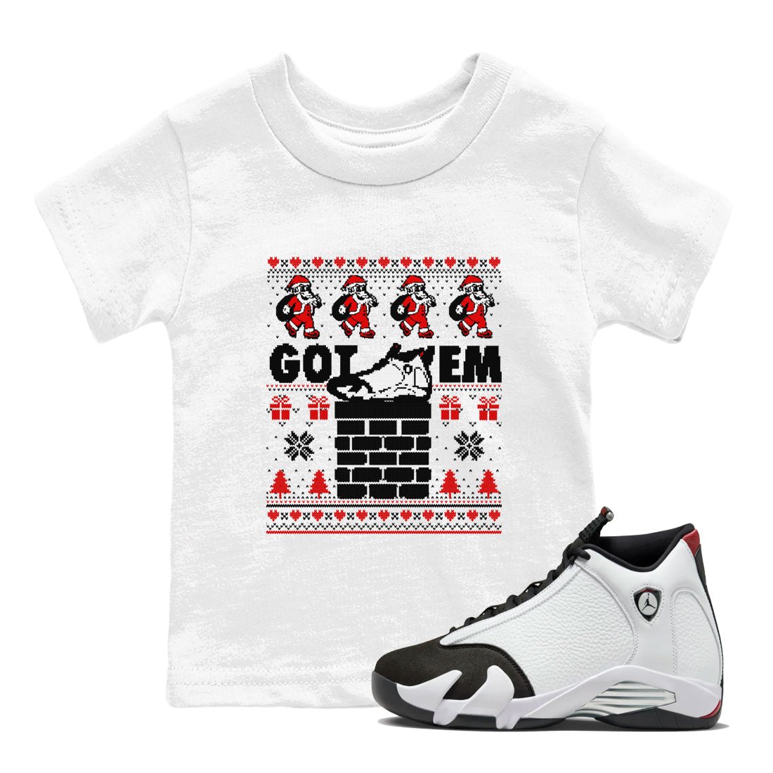 Air Jordan 14 Black Toe t shirts to match sneakers Got'em Santa sneaker match tees 14s Black Toe sneaker match tee SNRT Sneaker Tees Youth Baby White 1 tee