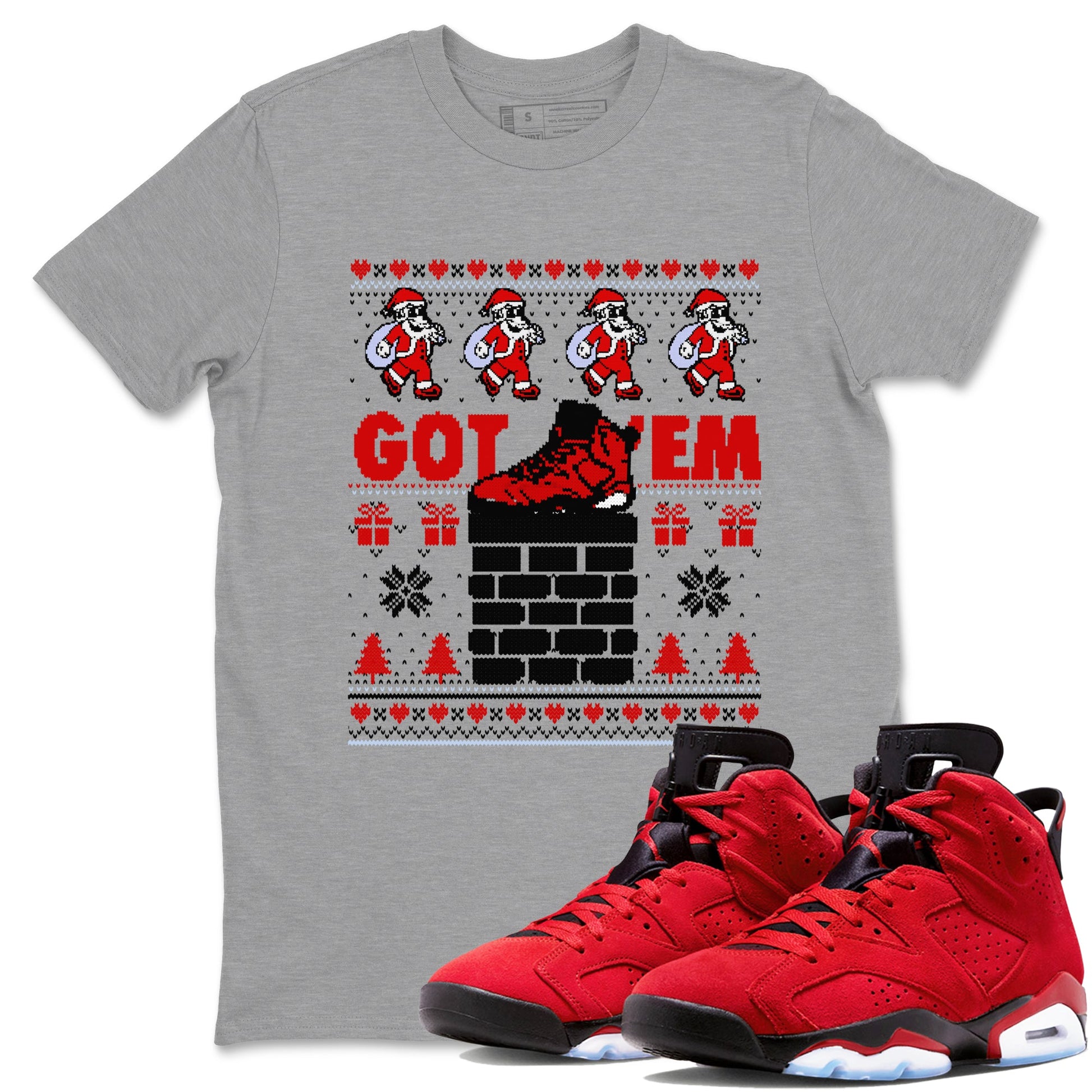 6s Toro Bravo shirts to match jordans Got'em Santa sneaker match tees Air Jordan 6 Toro Bravo match shoes to clothes SNRT Sneaker Tees unisex cotton Heather Grey 1 shirts