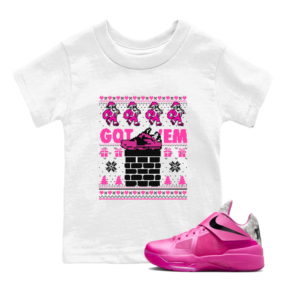 Nike KD 4 Retro Aunt Pearl shirts to match jordans Got'em Santa sneaker match tees Nike KD 4 Aunt Pearl match shoes to clothes SNRT Sneaker Tees Youth Baby White 1 tee