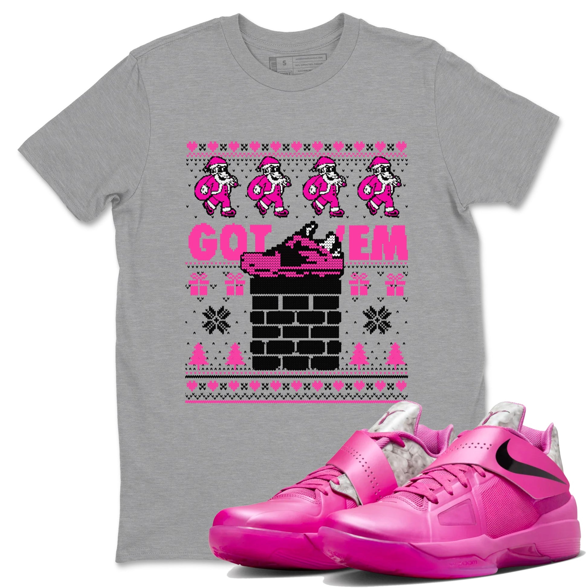 Nike KD 4 Retro Aunt Pearl shirts to match jordans Got'em Santa sneaker match tees Nike KD 4 Aunt Pearl match shoes to clothes SNRT Sneaker Tees unisex cotton Heather Grey 1 shirts