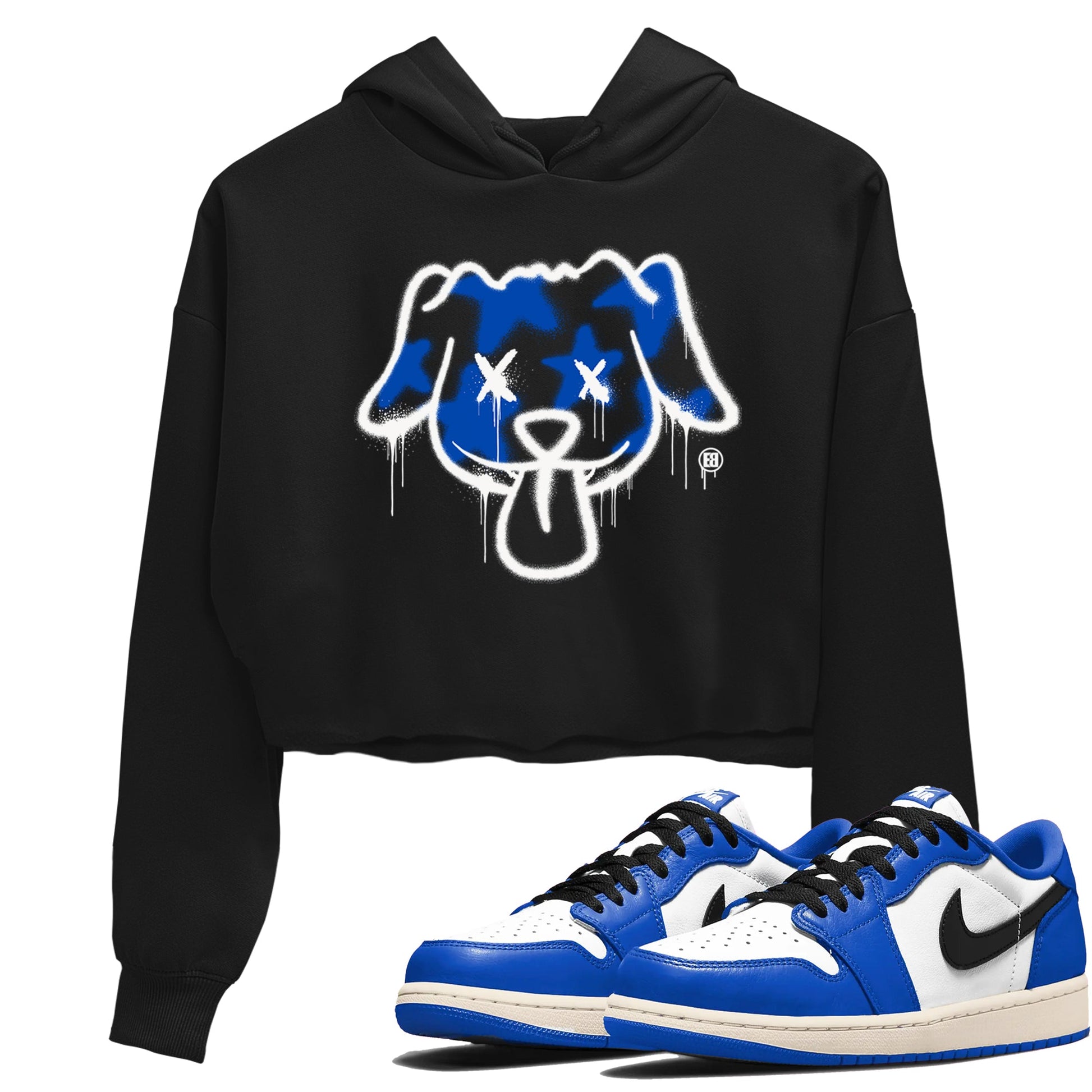 1s Game Royal shirts to match jordans Graffiti Dog sneaker match tees Air Jordan 1 Retro Low OG Game Royal match shoes to clothes SNRT Sneaker Tees unisex cotton Black 1 crop tee