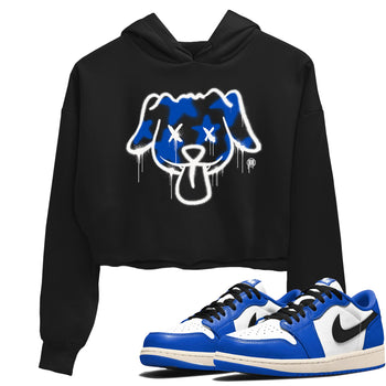 1s Game Royal shirts to match jordans Graffiti Dog sneaker match tees Air Jordan 1 Retro Low OG Game Royal match shoes to clothes SNRT Sneaker Tees unisex cotton Black 1 crop tee