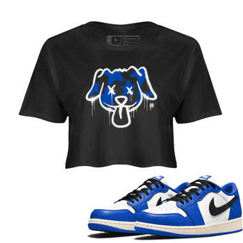 1s Game Royal shirts to match jordans Graffiti Dog sneaker match tees Air Jordan 1 Retro Low OG Game Royal match shoes to clothes SNRT Sneaker Tees unisex cotton Black 1 crop tee