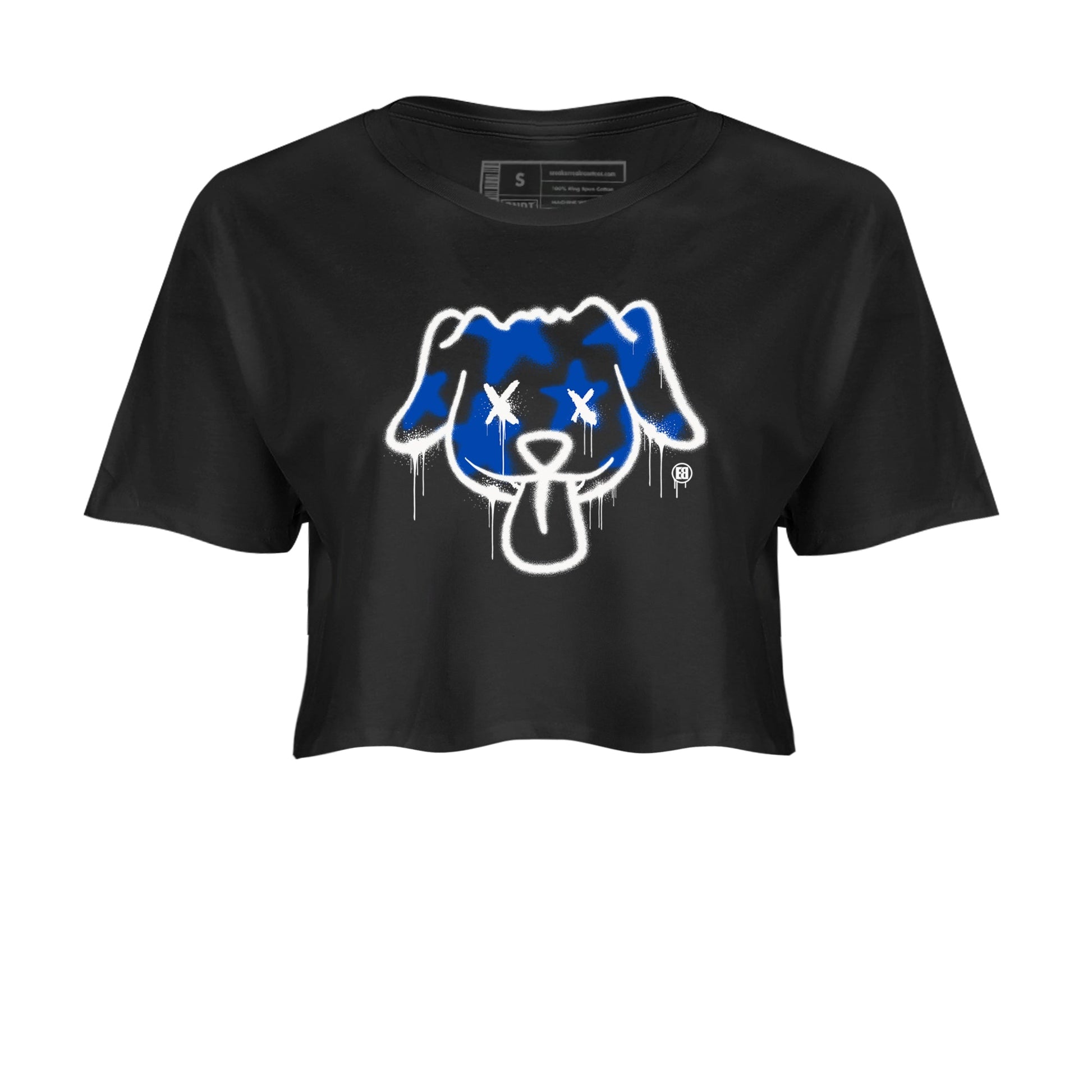 1s Game Royal shirts to match jordans Graffiti Dog sneaker match tees Air Jordan 1 Retro Low OG Game Royal match shoes to clothes SNRT Sneaker Tees unisex cotton Black 2 crop tee
