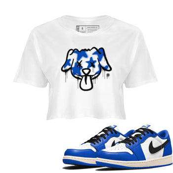 1s Game Royal shirts to match jordans Graffiti Dog sneaker match tees Air Jordan 1 Retro Low OG Game Royal match shoes to clothes SNRT Sneaker Tees unisex cotton White 1 crop tee